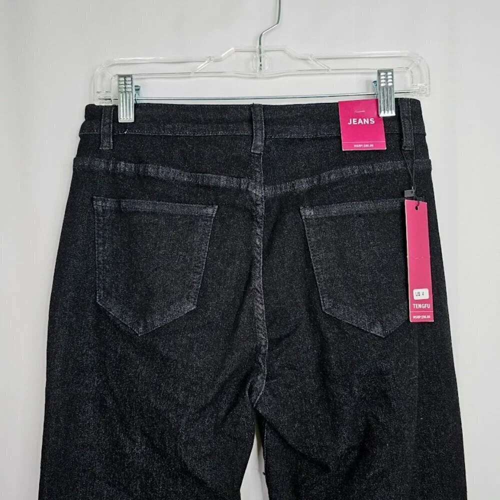 NWT Women's TENGFU Flare Leg Jeans size 4 BLACK High Rise Denim Bootcut Preppy - Picture 6 of 6